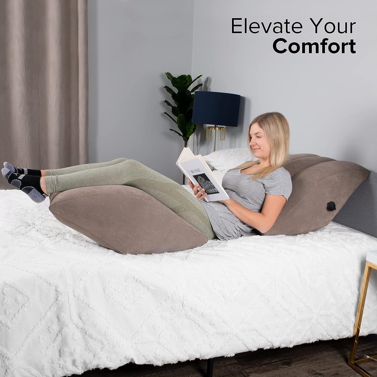 Portable Inflatable Leg Elevation Wedge Pillow with Storage Bag